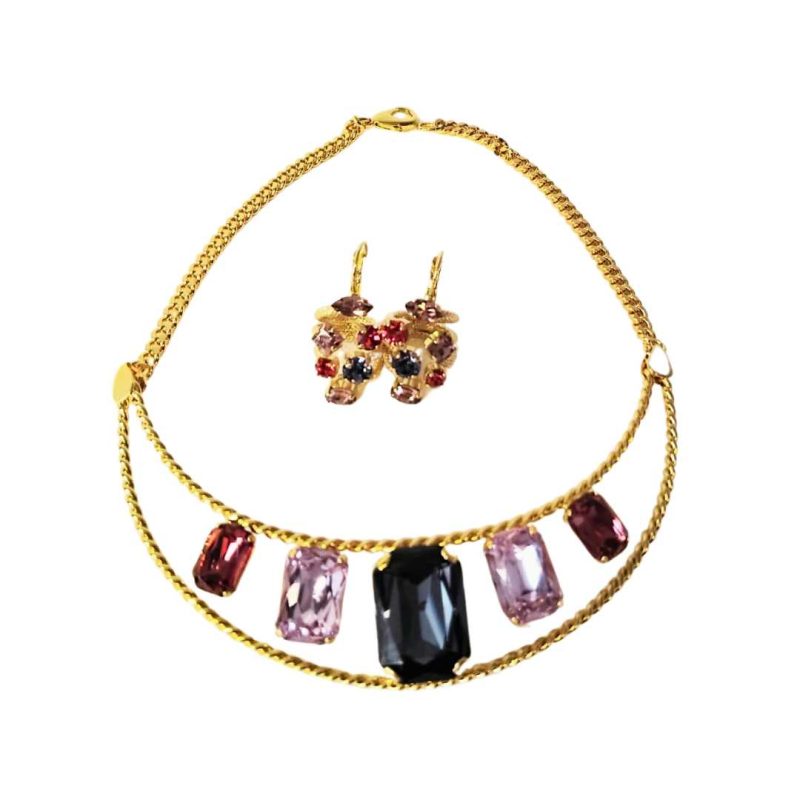 Cereza Dulce UK Handmade Necklace Set with Lavender Citrine and Amethyst Crystals with Lovely Handmade Crystals Set Earrings